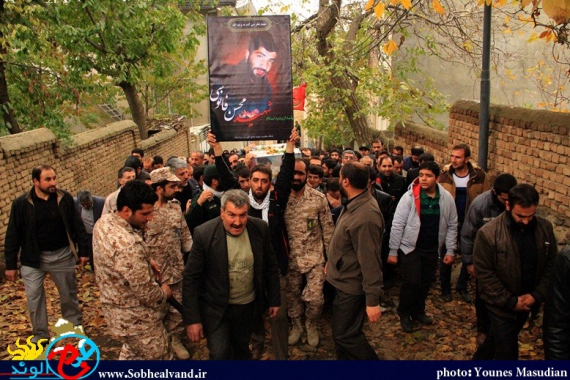 مراسم تشییع باشکوه شهید محسن فانوسی در دارالمجاهدین همدان